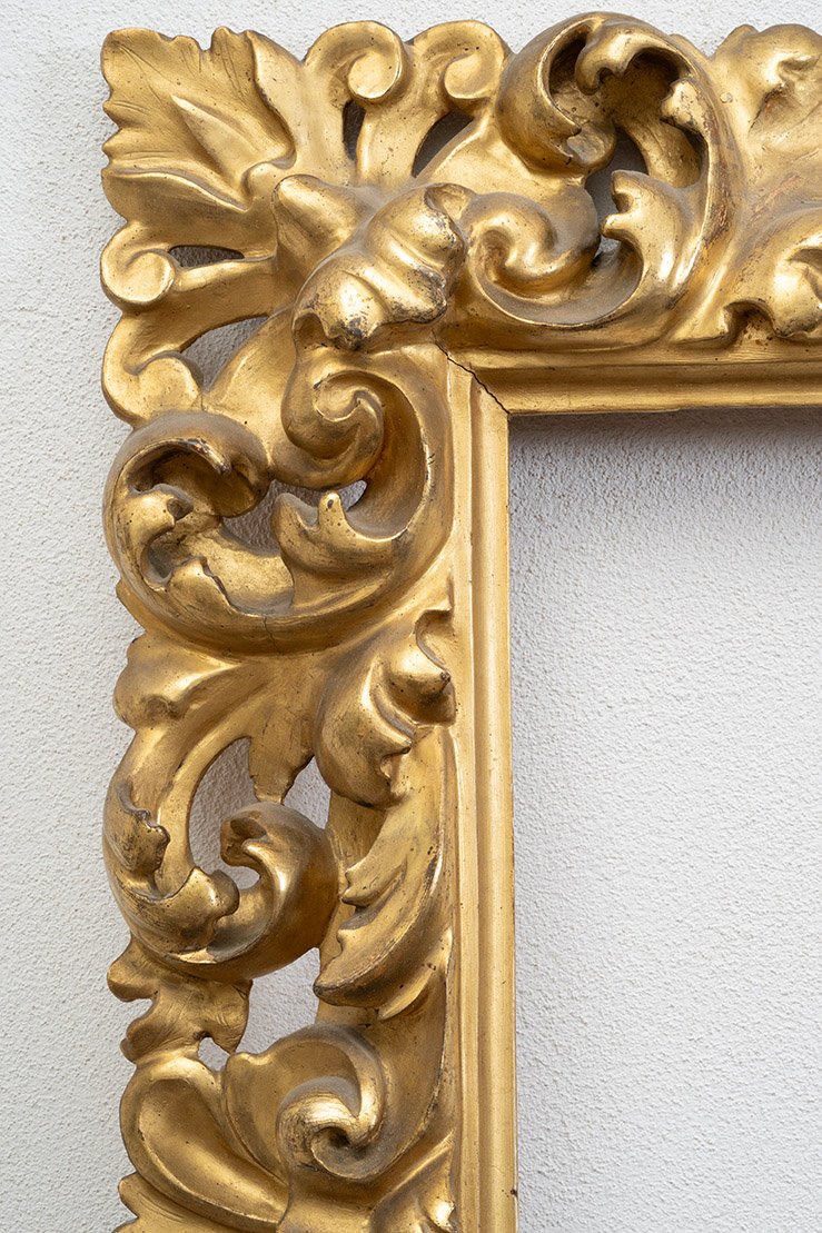 Antique Gilded And Carved Wooden Frame Of Florentine Origin, 19th Century-photo-3