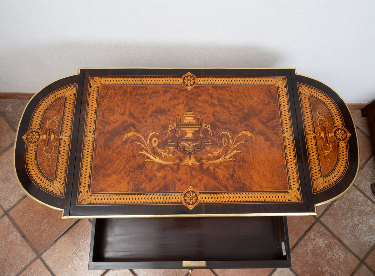Napoleon III-style Coffee Table/writing Desk In Polychrome Wood, France, 19th Century-photo-4