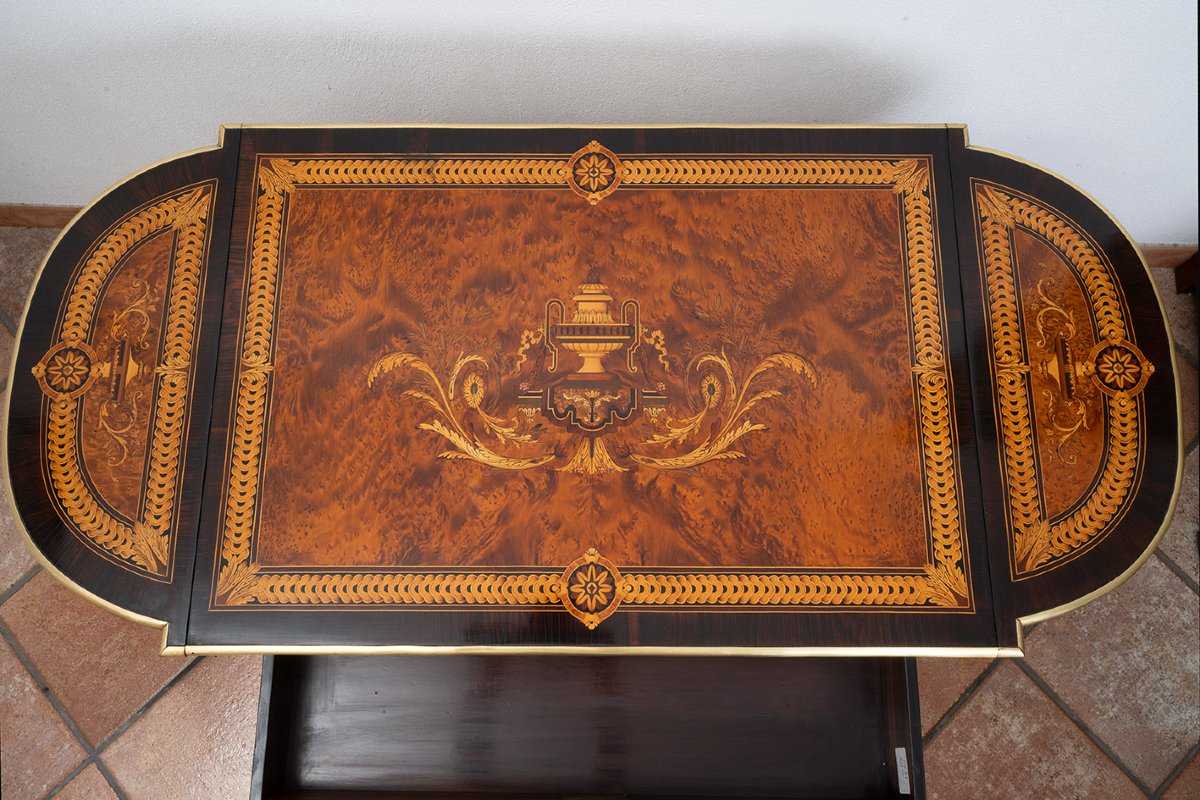 Napoleon III-style Coffee Table/writing Desk In Polychrome Wood, France, 19th Century-photo-1