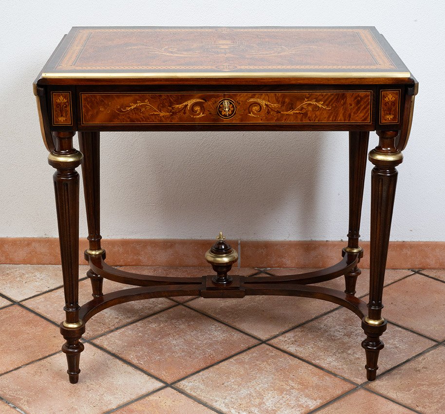 Napoleon III-style Coffee Table/writing Desk In Polychrome Wood, France, 19th Century-photo-2