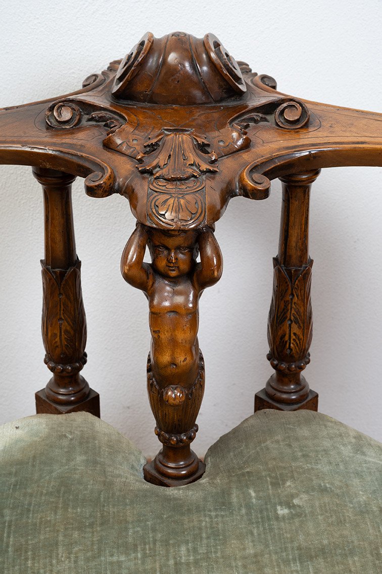 Neo-renaissance Tete-a-tete Sofa In Finely Carved Walnut, 19th Century-photo-3