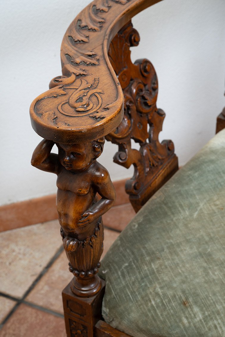 Neo-renaissance Tete-a-tete Sofa In Finely Carved Walnut, 19th Century-photo-4