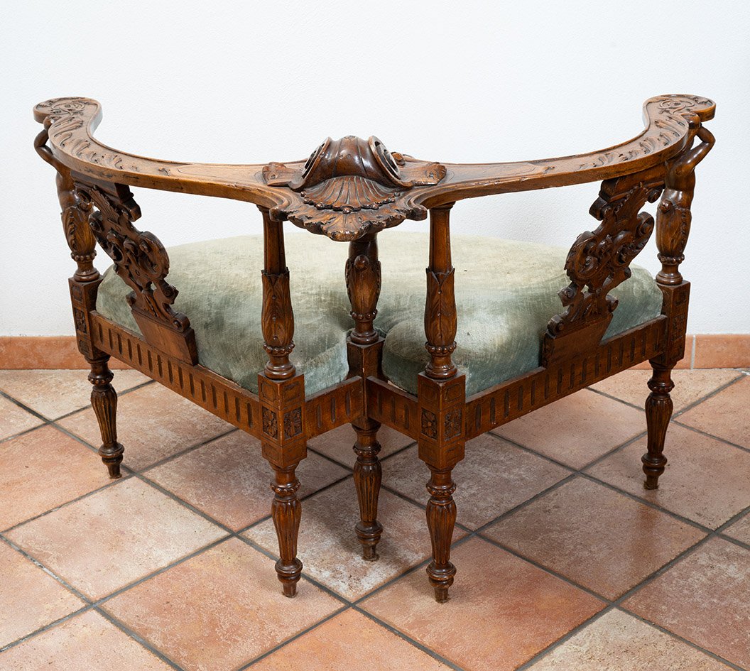 Neo-renaissance Tete-a-tete Sofa In Finely Carved Walnut, 19th Century-photo-3