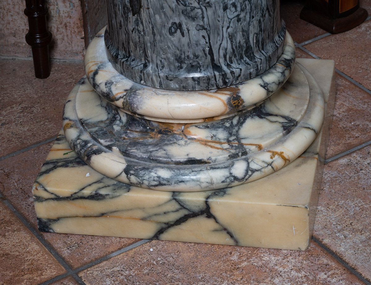 19th-century Lombard Empire Column In Medicean Breccia And White Calacatta-photo-2