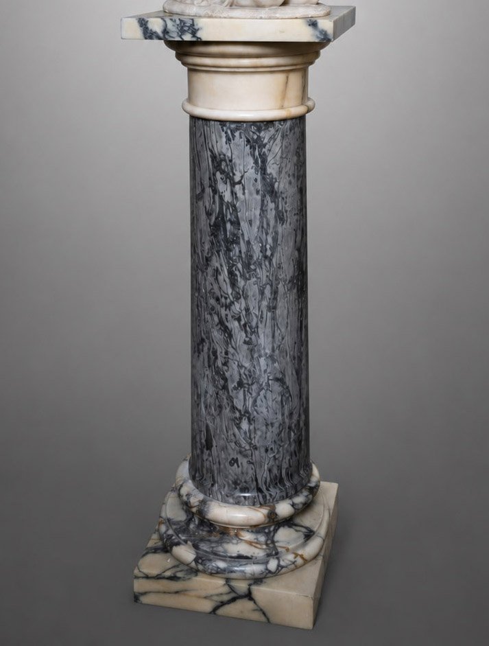 19th-century Lombard Empire Column In Medicean Breccia And White Calacatta