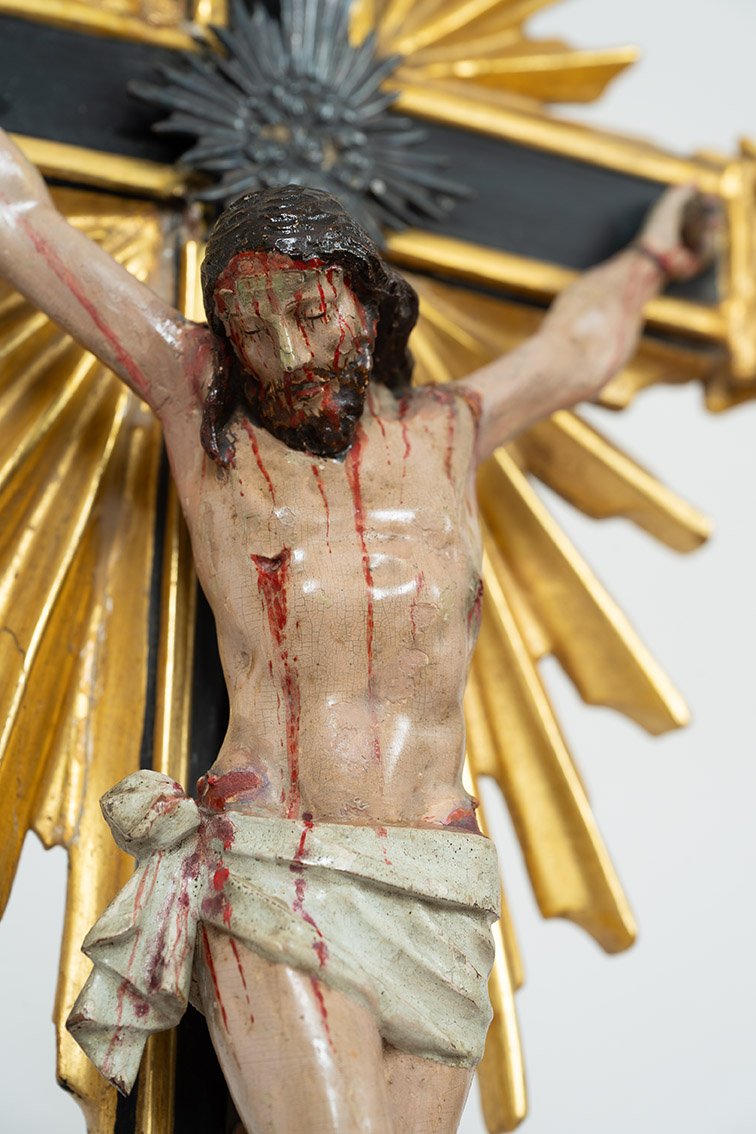Crucifix ancienne en bois Naples, XVIIIe siècle.-photo-3