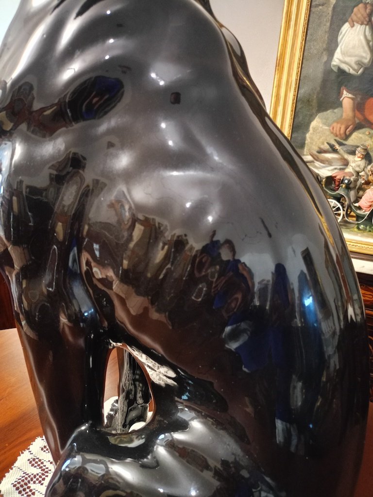 Polychrome Porcelain Sculpture Depicting A Great Dane From The 1970s-photo-4