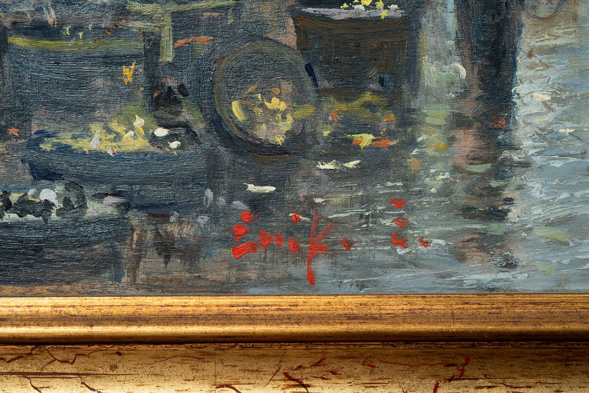 Antique Oil Painting On Wood, 20th Century-photo-2
