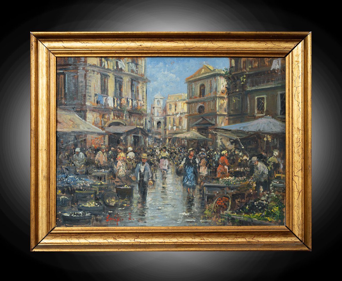 Antique Oil Painting On Wood, 20th Century