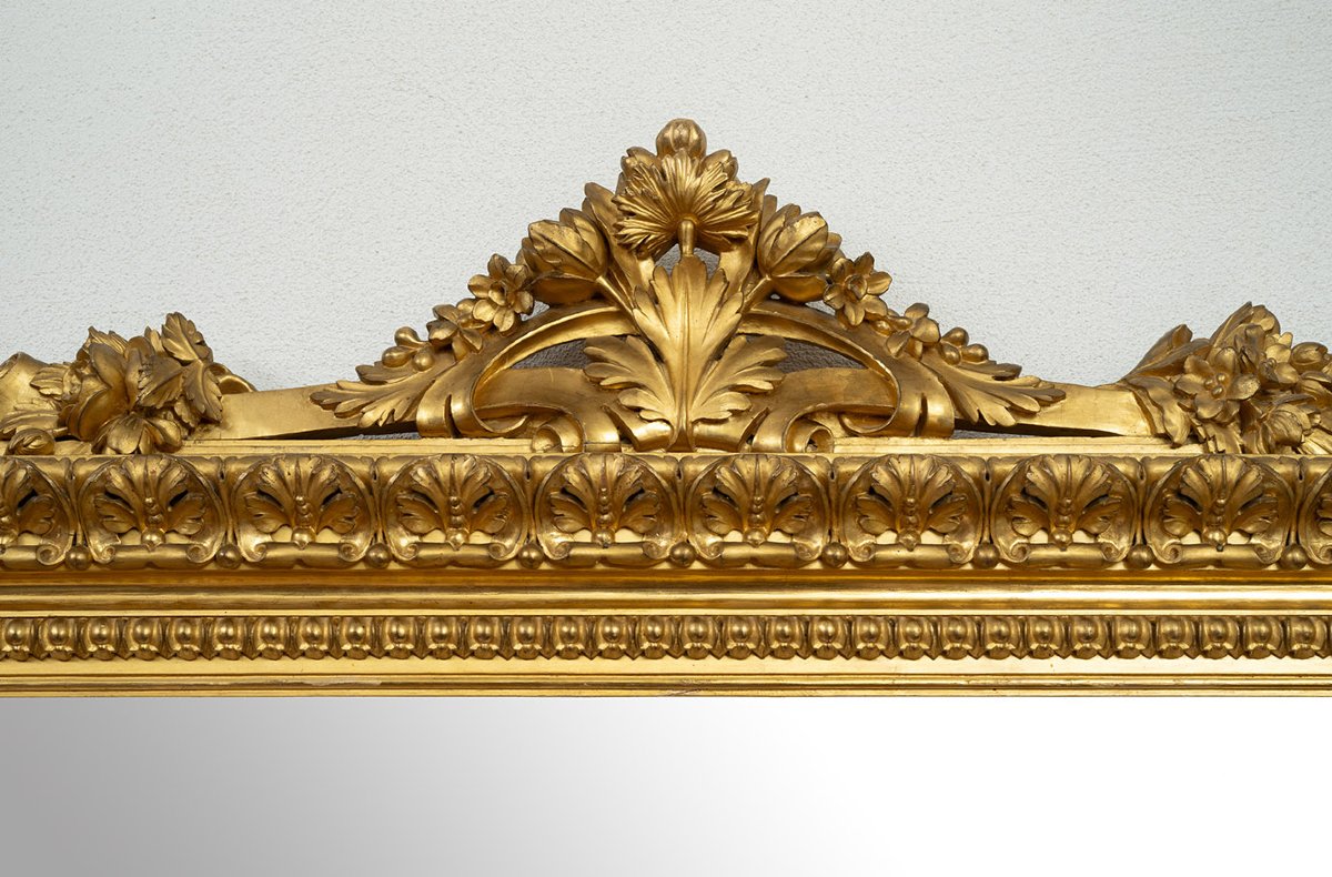 An Antique Roman Mirror Made Of Gilded, Carved Wood Dating From The Early 19th Century.-photo-2