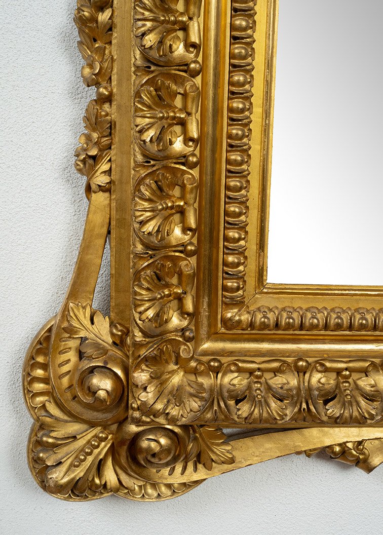 An Antique Roman Mirror Made Of Gilded, Carved Wood Dating From The Early 19th Century.-photo-4