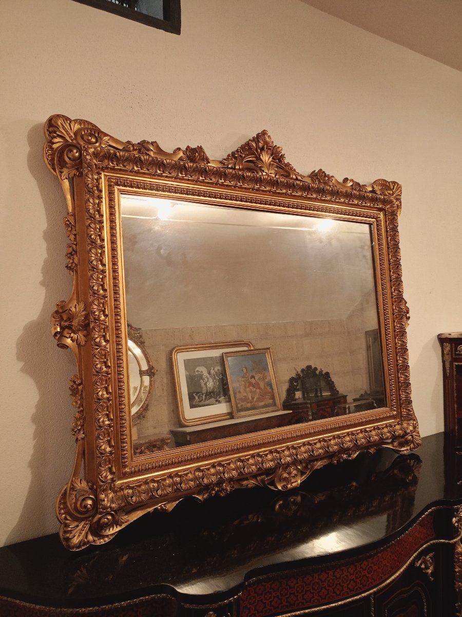 An Antique Roman Mirror Made Of Gilded, Carved Wood Dating From The Early 19th Century.-photo-1