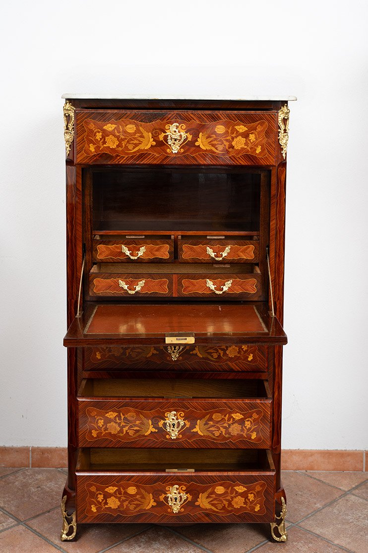 Antique Napoleon III Secretary Desk Made Of Fine Exotic Woods, 19th Century.-photo-2