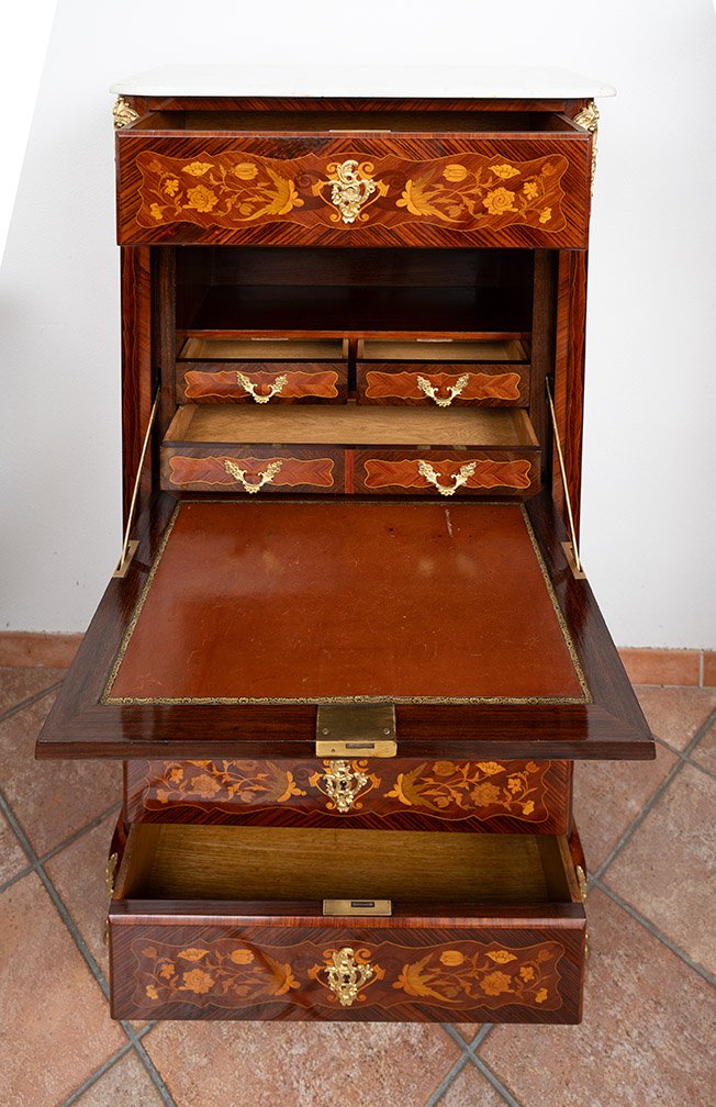 Antique Napoleon III Secretary Desk Made Of Fine Exotic Woods, 19th Century.-photo-3