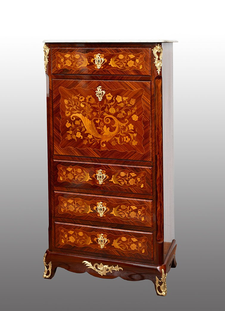 Antique Napoleon III Secretary Desk Made Of Fine Exotic Woods, 19th Century.