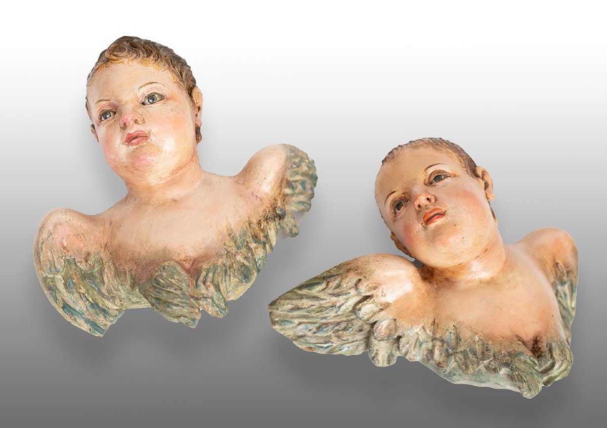 Pair Of Polychrome Wooden Sculptures Of Neapolitan Origin, 18th Century-photo-4