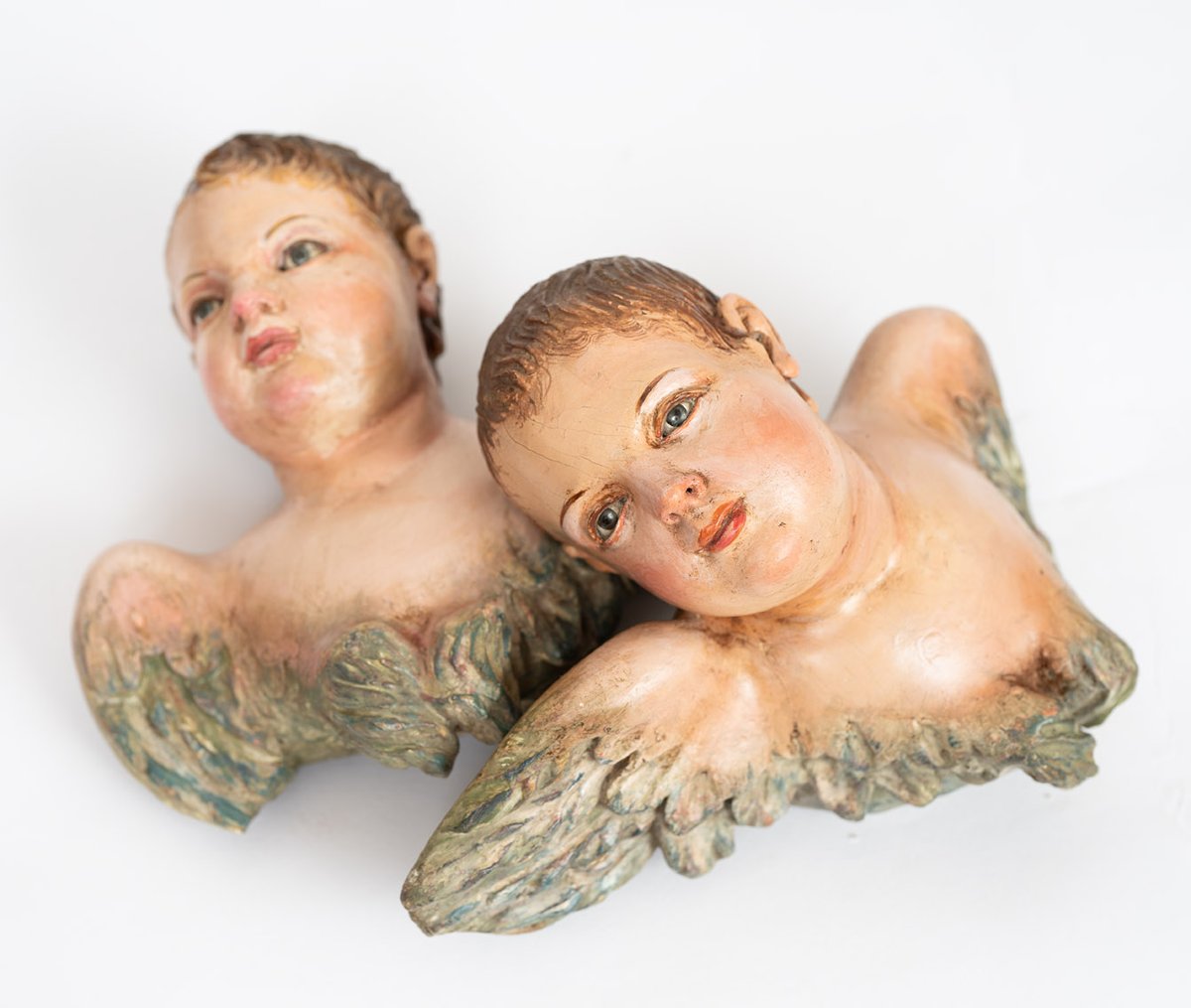 Pair Of Polychrome Wooden Sculptures Of Neapolitan Origin, 18th Century