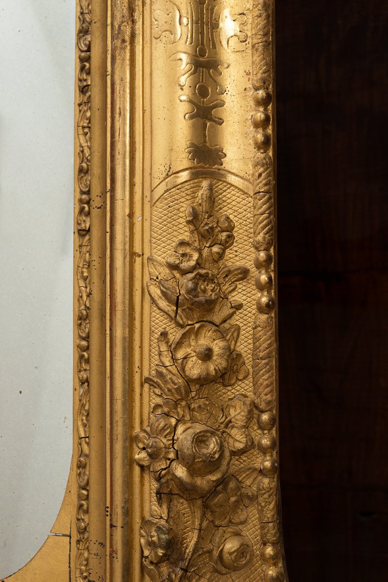 Antique Napoleon III Mirror In Golden Wood 19th Century.-photo-2