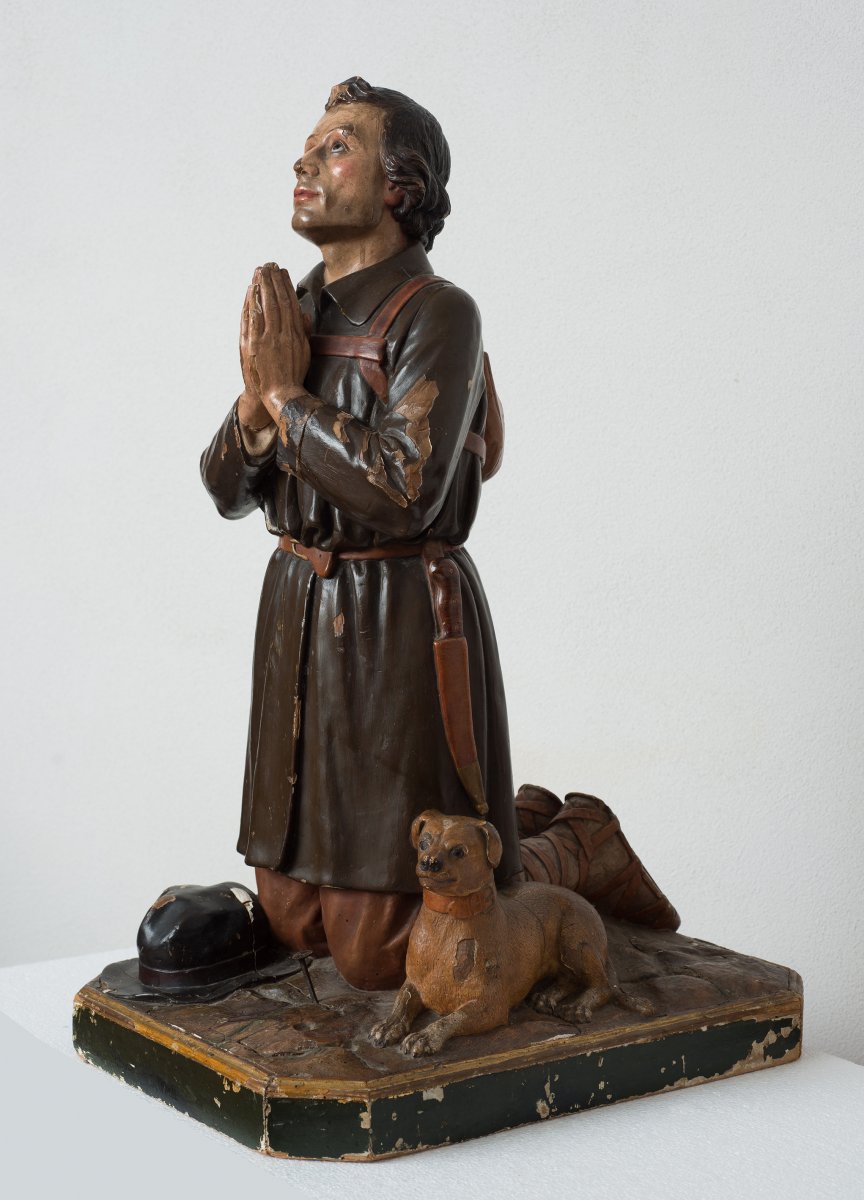 Sculpture En Bois Sculpté Représentant Saint Roch Avec Le Chien, époque 18ème Siècle.-photo-4