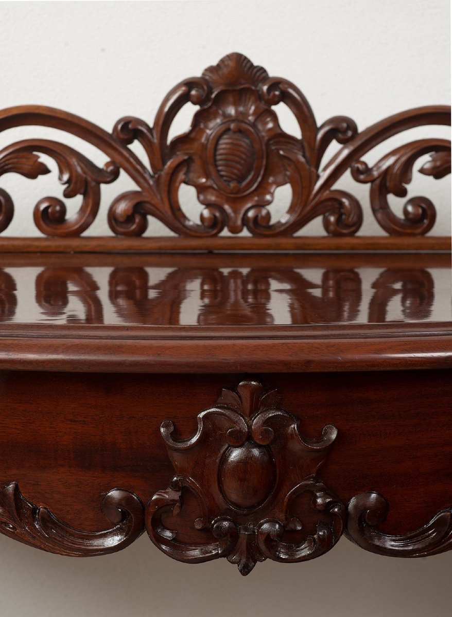 Antique French Louis Philippe Console In Mahogany Feather With Central Drawer. Nineteenth Century.-photo-2
