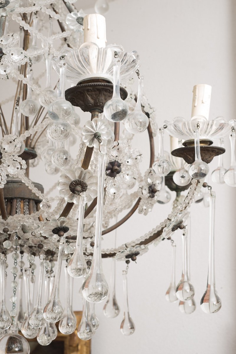 Antique Neapolitan Chandelier In Pewter And Crystal From The Twentieth Century.-photo-2