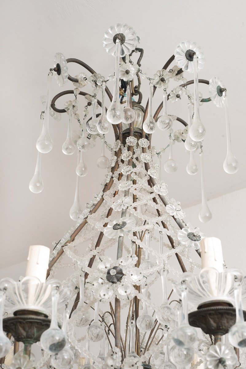 Antique Neapolitan Chandelier In Pewter And Crystal From The Twentieth Century.-photo-3