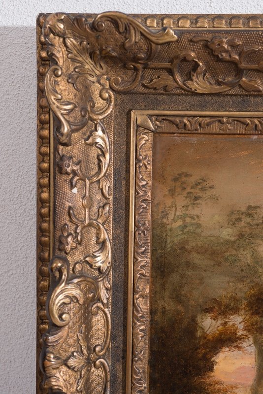 Tableau ancienne huile sur toile représentant une scène allégorique. Signé et daté 1848.-photo-3