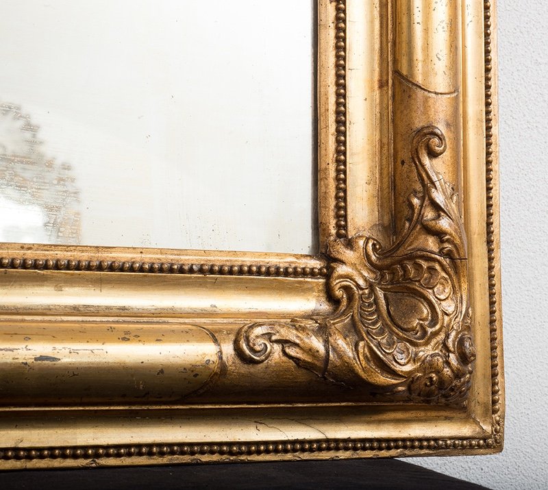 Antique French Mirror In Golden And Carved Wood. Period 19th Century.-photo-3