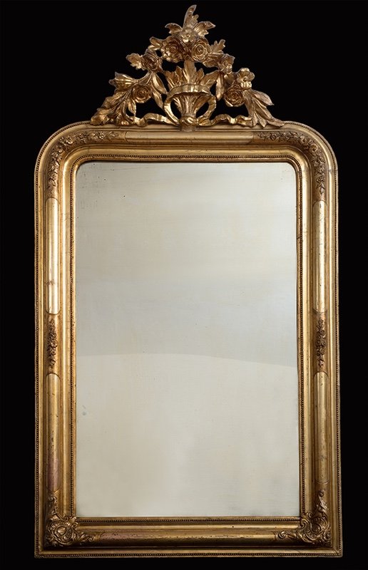 Antique French Mirror In Golden And Carved Wood. Period 19th Century.