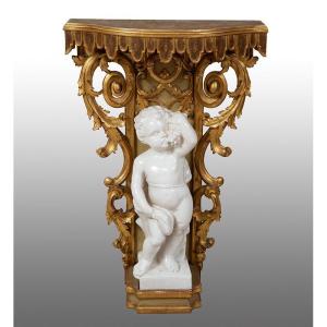 Antique Console In Gilded And Carved Wood Period Early 20th Century.