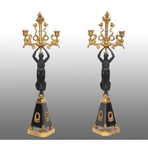 Pair Of Flambeaux (candelabra) Early 800.france