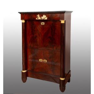 Antique Empire Secretaire In Mahogany Feather France 19th Century.