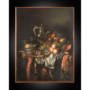 Antique Oil Painting On Canvas Still Life With Fruit. 18th Century Period.