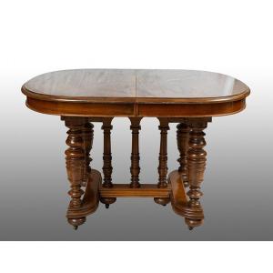 Table Ovale Ancienne Napoléon III En Noyer Massif. France 19ème Siècle.