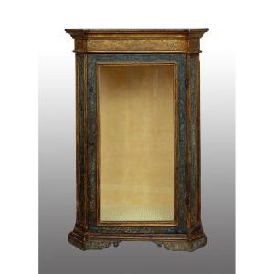 Antique Display Cabinet/cabinet In Lacquered And Gilded Wood. Naples 18th Century.