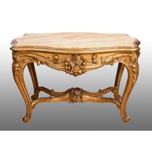 Gilded And Carved Wooden Table With Onyx Top Napoleon III French. 19th Century Period.
