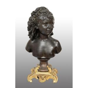 Sculpture ancienne en bronze patiné et doré signée « Houdon ». France, XIXe siècle.