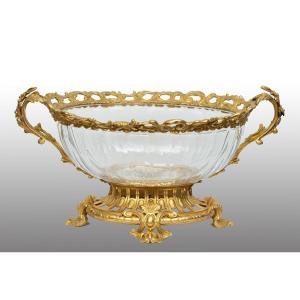 Centre de table ancien en bronze doré et cristal, France, XIXe siècle.