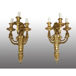 Paire d'appliques anciennes françaises Napoléon III, fin du XIXe siècle.