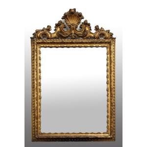 Antique Louis XVI Neapolitan Mirror In Gilded And Carved Wood. 18th Century.