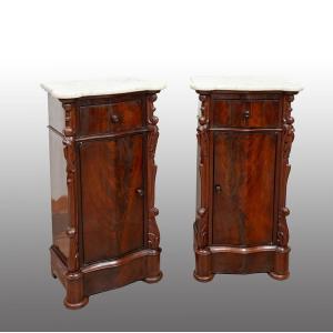 Pair Of Louis Philippe Neapolitan Bedside Tables, 19th Century.