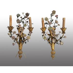 Pair Of Antique Napoleon III Wall Lamps, France, Late 19th Century.