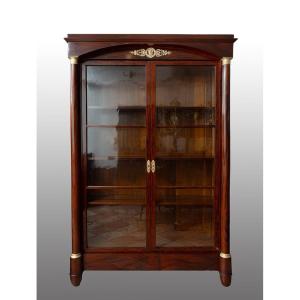 Antique Empire Bookcase In Mahogany Feather Band, France, Early 19th Century.
