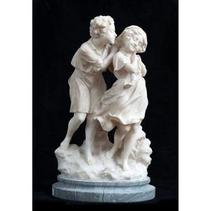 Sculpture ancienne en albâtre signée « A.Del Perugio ». Florence, XIXe siècle.