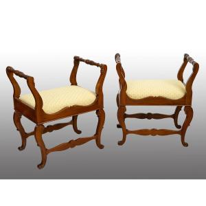 Paire de tabourets anciens du début du XIXe siècle, Lucca (Italie)