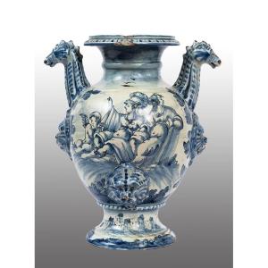An Antique, Large Glazed Majolica Vase From The 18th Century