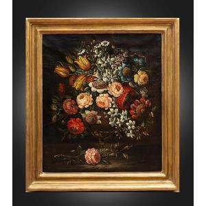 Tableau ancienne Huile sur toile Nature morte aux fleurs. Naples, XVIIe siècle.