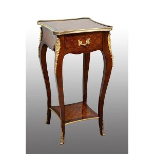 Table basse ancienne Napoléon III en bois exotique précieux. France, XIXe siècle.