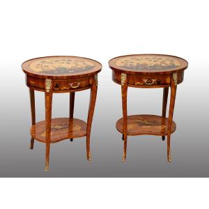Paire de tables basses françaises anciennes, début du XXe siècle.