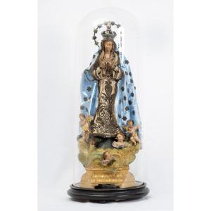 Antique Neapolitan Sculpture Depicting The Immaculate Virgin Mary, 19th Century